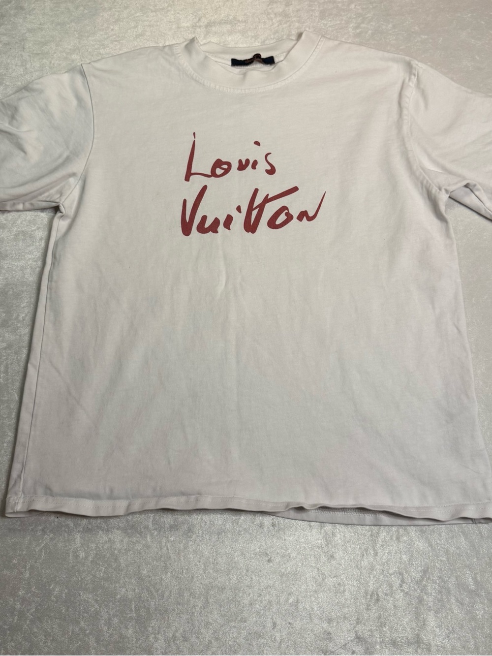 Louis Vuitton Signature Script T-Shirt in White with a Red Graphic